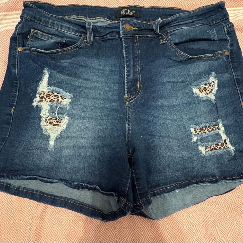 Judy Blue Jean Shorts Blue Distressed Mid-Rise